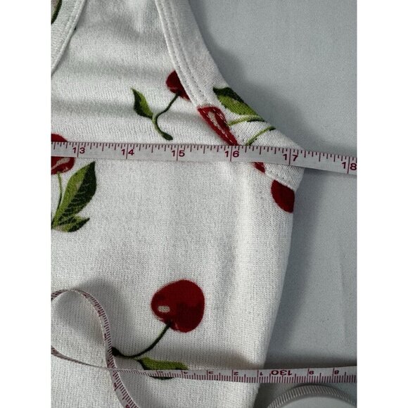 Womens Y2K Cherry Print Coquette Bodysuit M White Sleeveless Cute Summer Tank - Picture 5 of 7